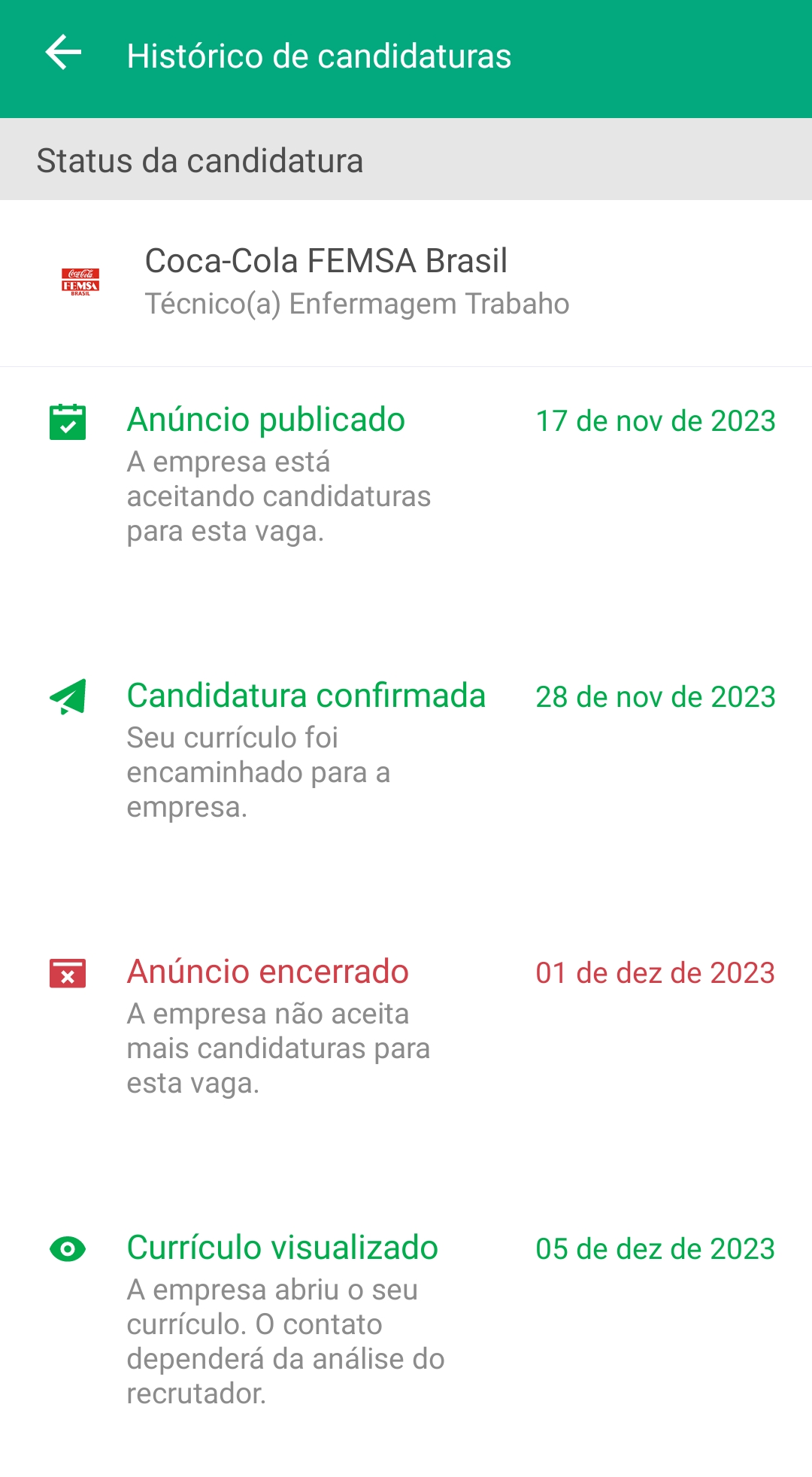 Histórico Detalhado App Vagas