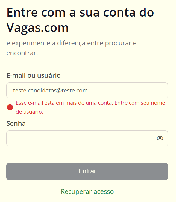 E-mail duplicado Vagas.com