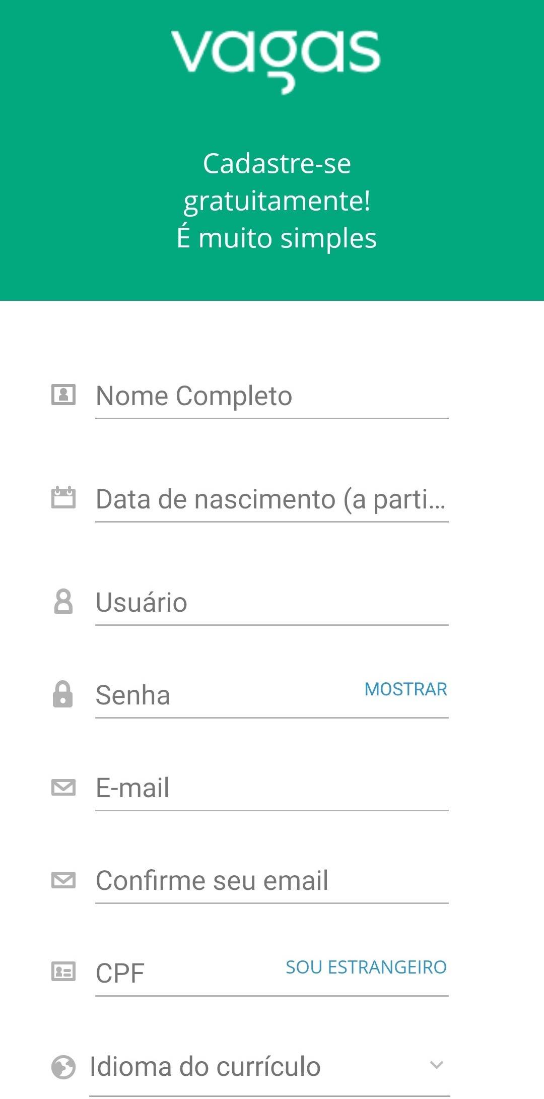 Dados Cadastrar App Vagas