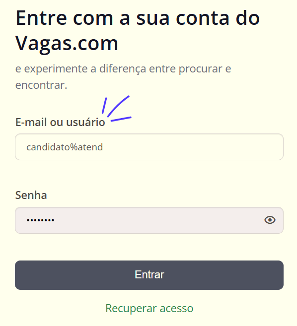 Acessas com usuário Vagas.com