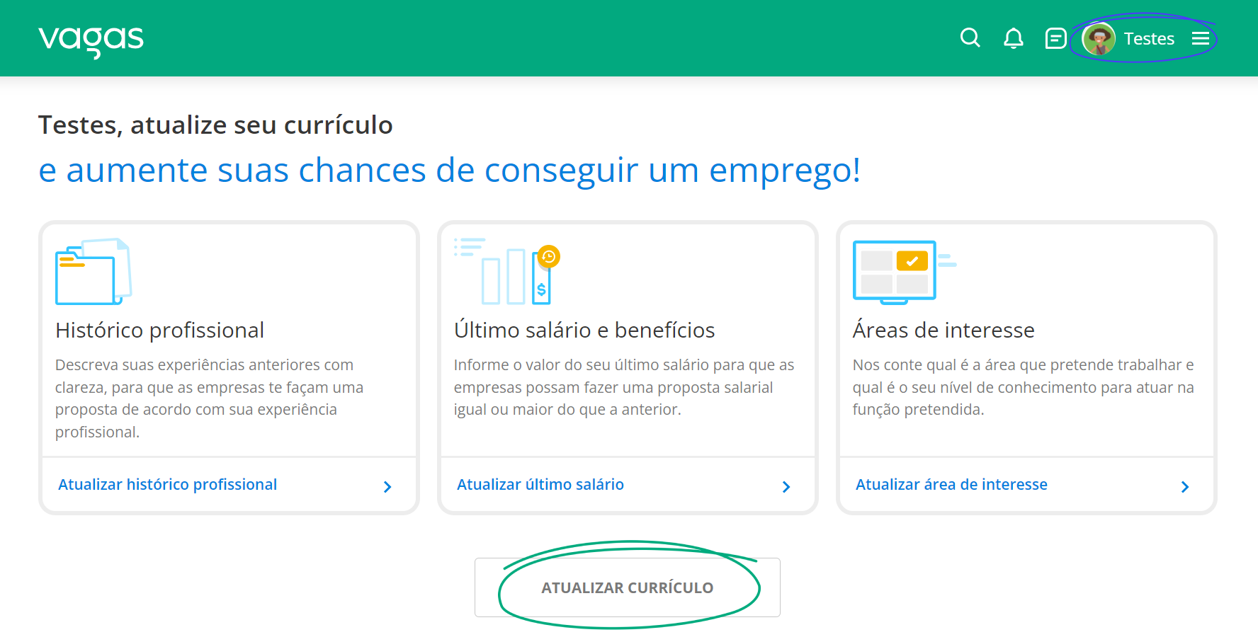 Atualizar Currículo Vagas.com