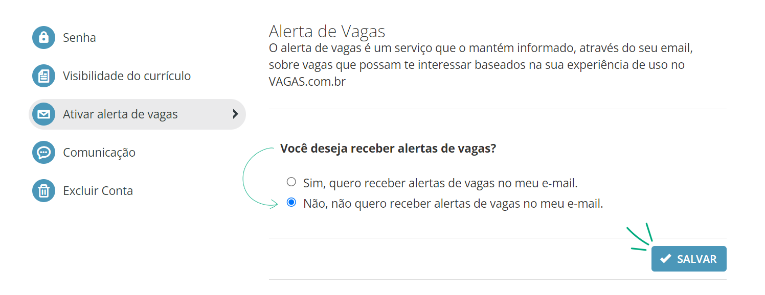 Cancelar alerta de vagas