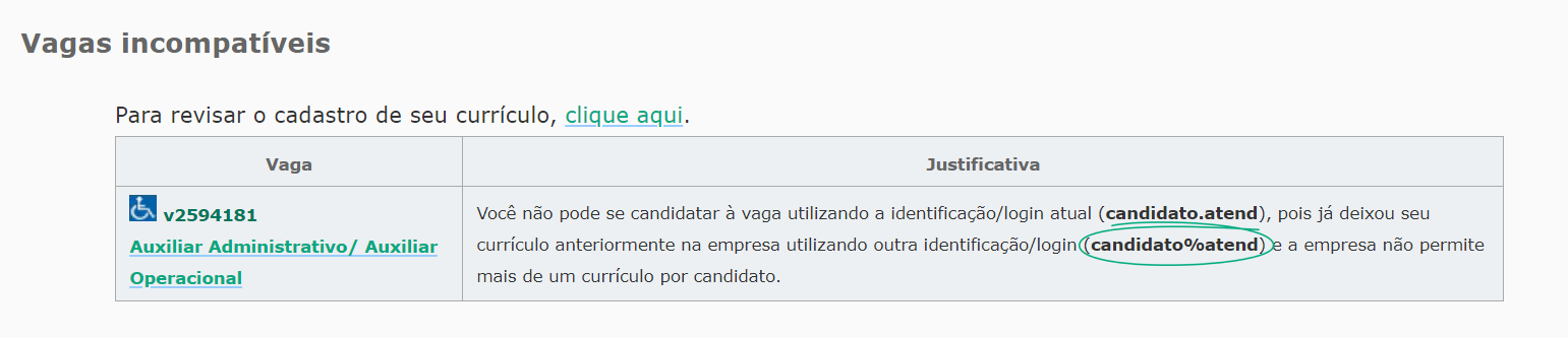 Duplicidade Impedindo Candidatura Vagas.com