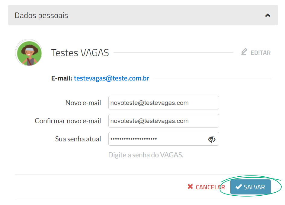Atualizar E-mail Vagas.com