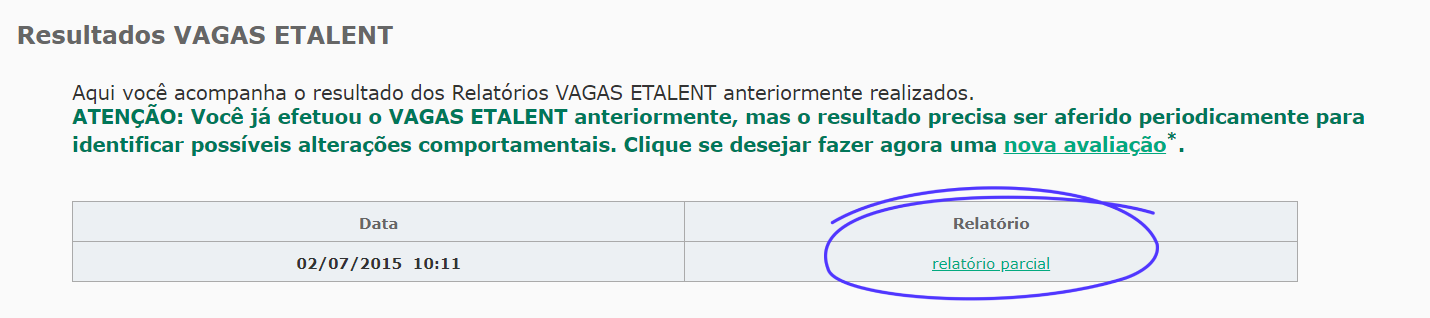 Vagas ETALENT Relatório Parcial