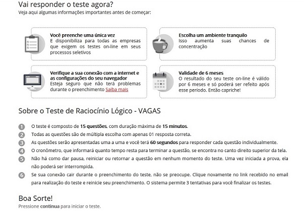 Instruções Teste Vagas