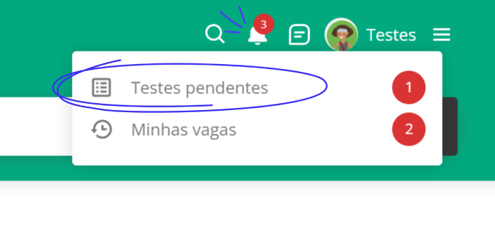 Notificações Testes Pendentes Vagas