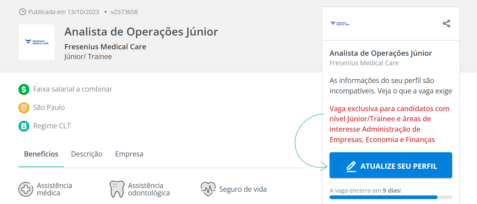 Área de Interesse Incompatível Vagas.com