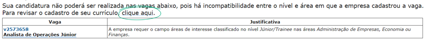 Área de Interesse Incompatível Vagas.com