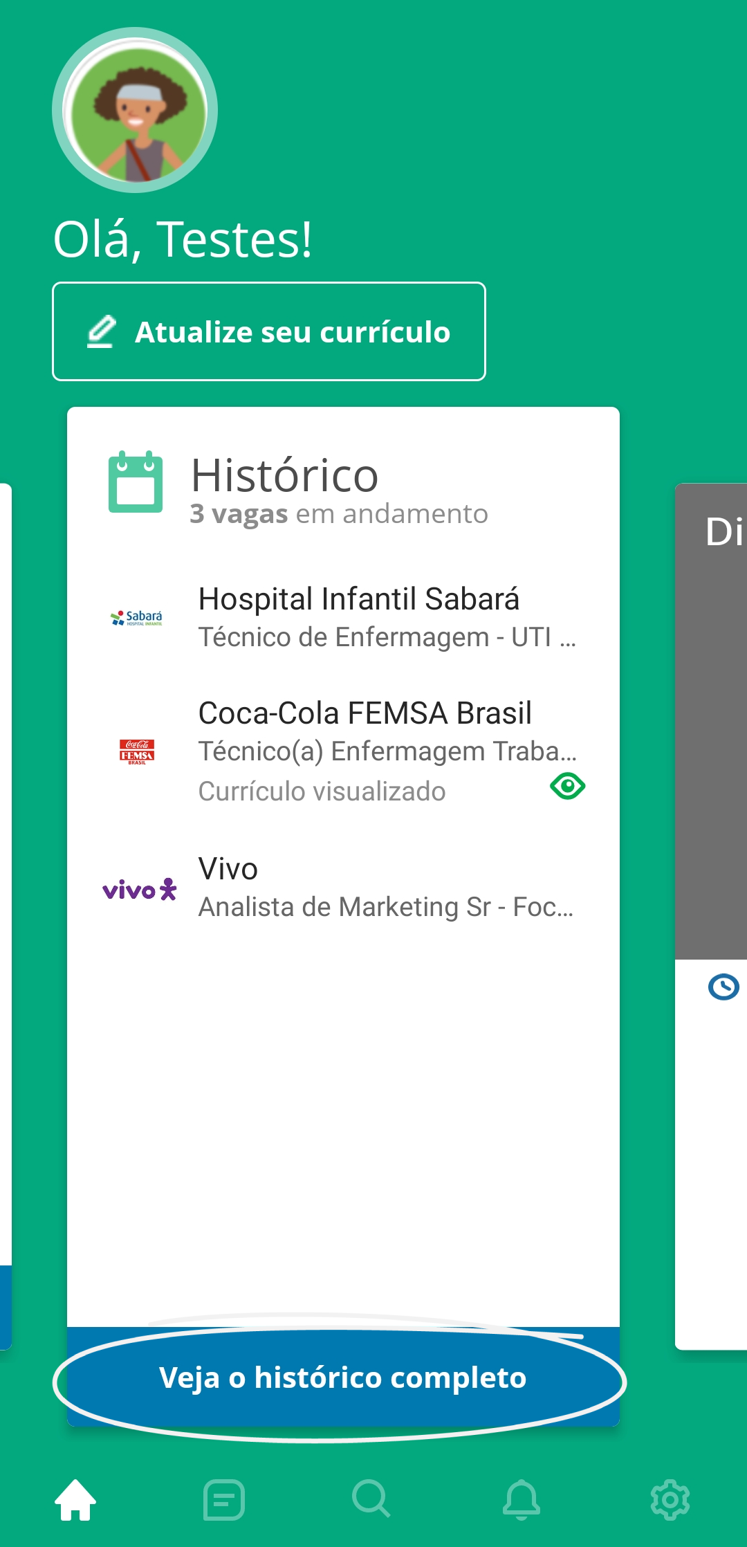 Histórico Completo App Vagas