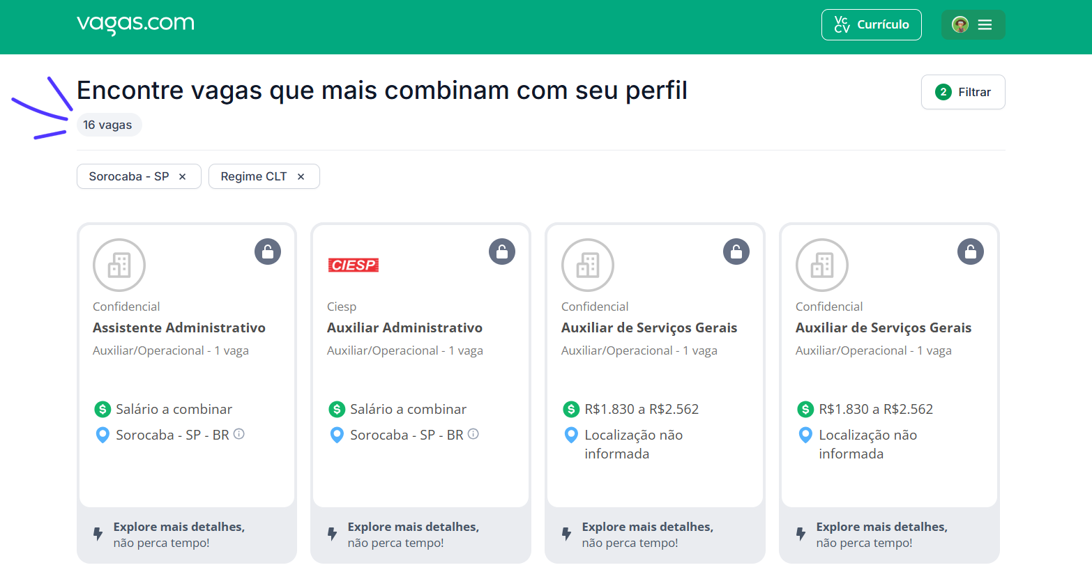 Vagas filtradas